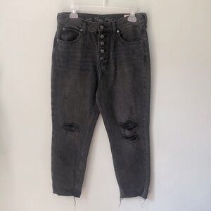 Free People Black Distressed Button Fly We The Free Jeans